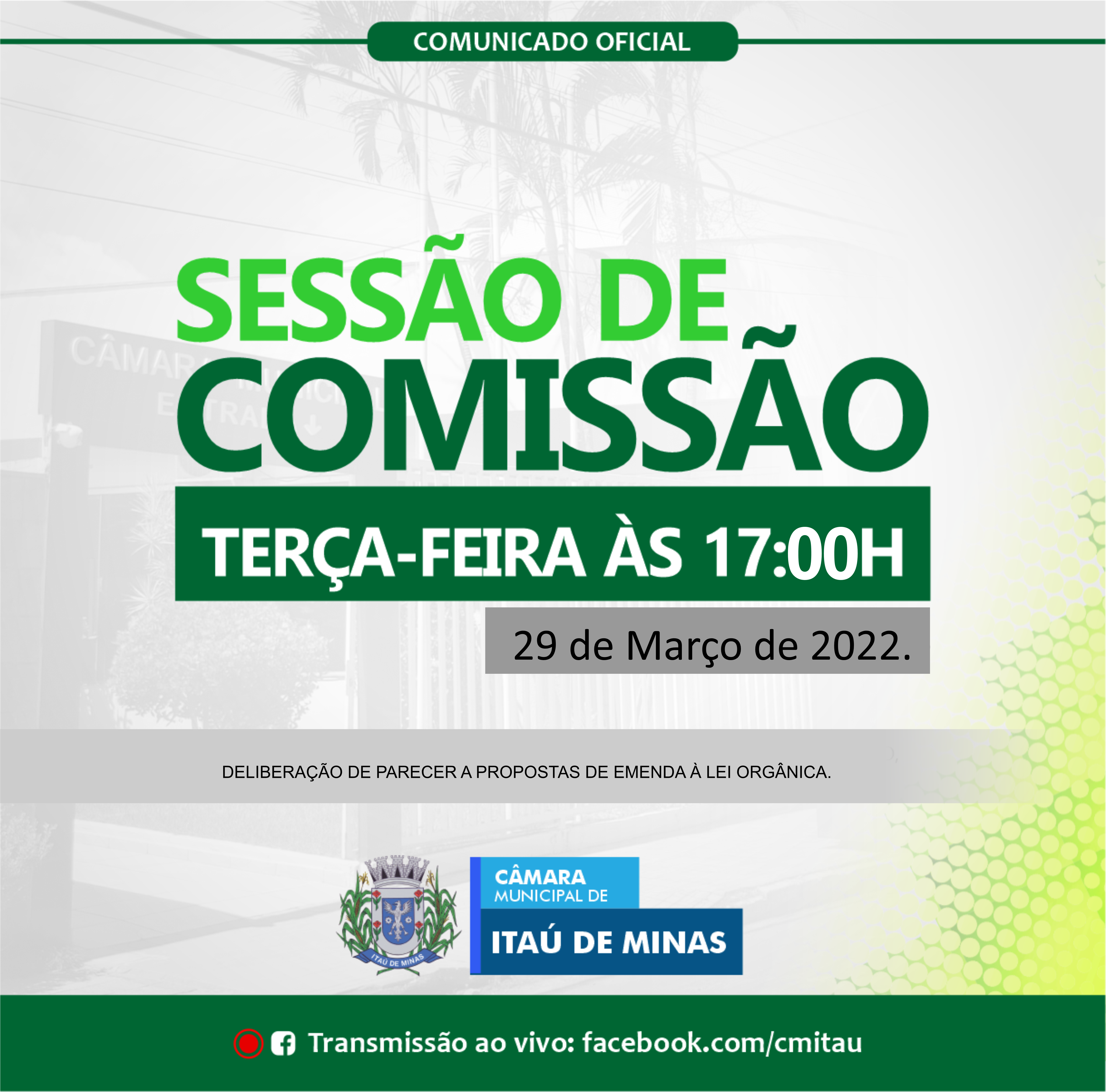 COMUNICADO DE SESSÃO DE COMISSÃO