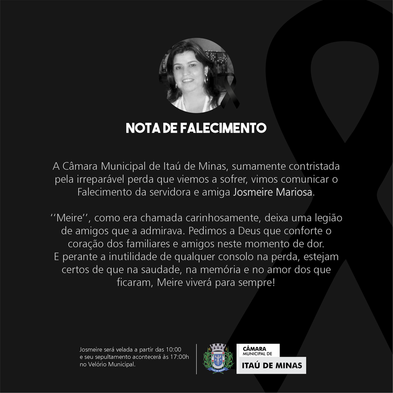 Nota De Falecimento — Câmara Municipal De Itaú De Minas 0707